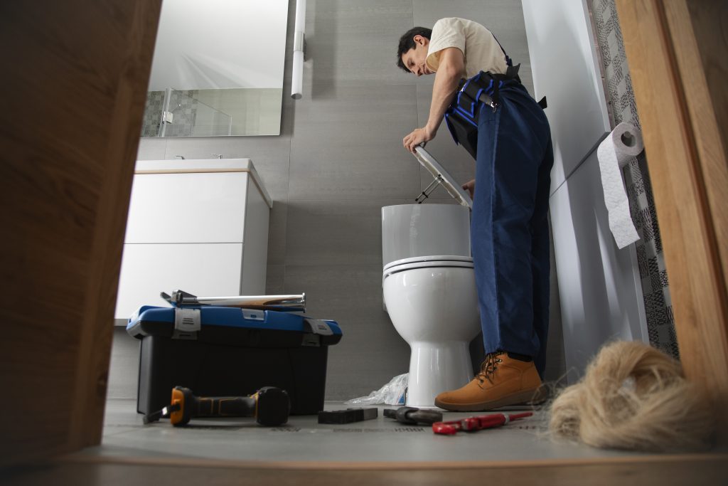 checking out the inside of a toilet