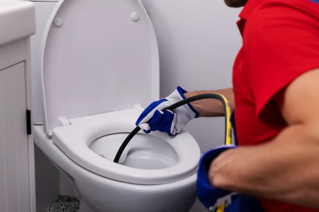 A plumber fixing the blocked drain