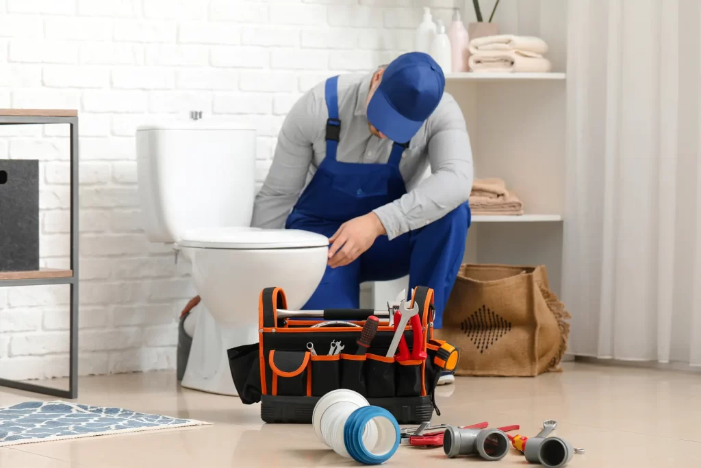 plumber fixing a toilet